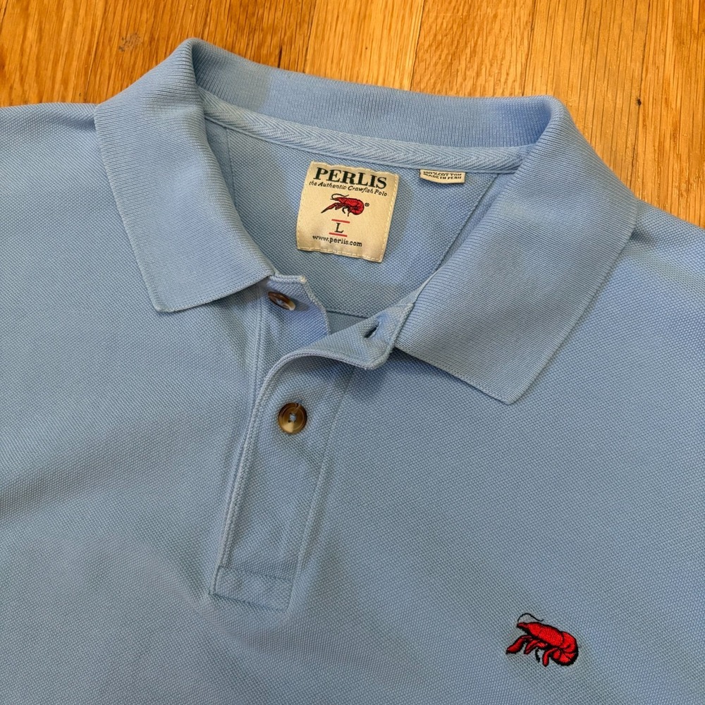 Perlis Crawfish Polo Shirt Mens Large Light Blue Peruvian Cotton